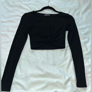 White Fox Boutique Elegant Black Twist Long Sleeve Top